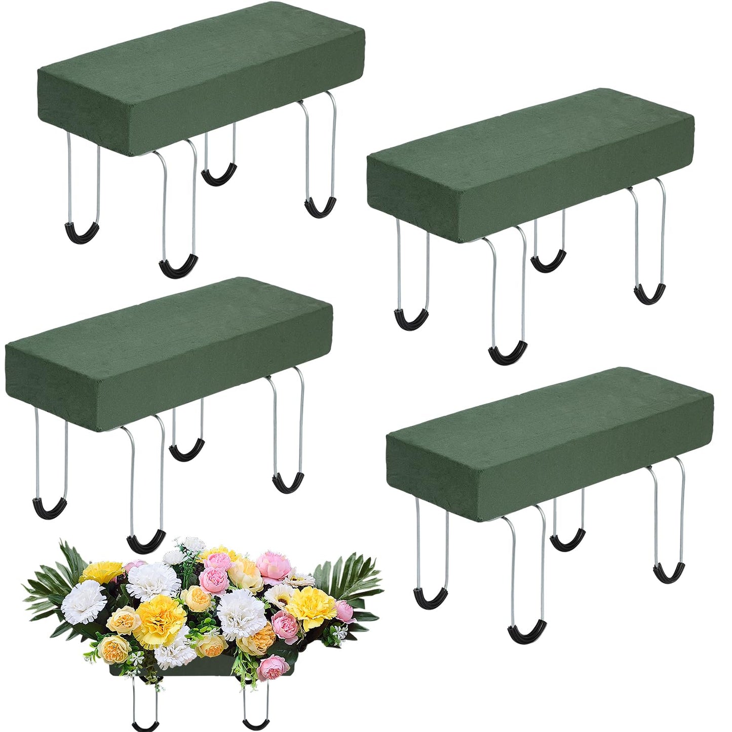 4Packs Headstone Flower Saddles Gravestone Saddle with Floral Foam for Grave Cemetery Headstones Tombstone Decoration (Blue, 11.5'')