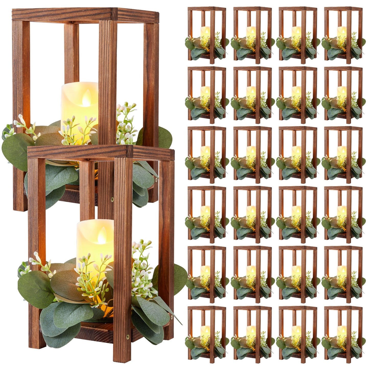 12 Set Wooden Wedding Lantern Centerpiece, Lantern Candle Holder for Farmhouse Candle Lantern for Table Fireplace, Perfect for Table Decoration & Country Barn Weddings(No Candles & Flowers)