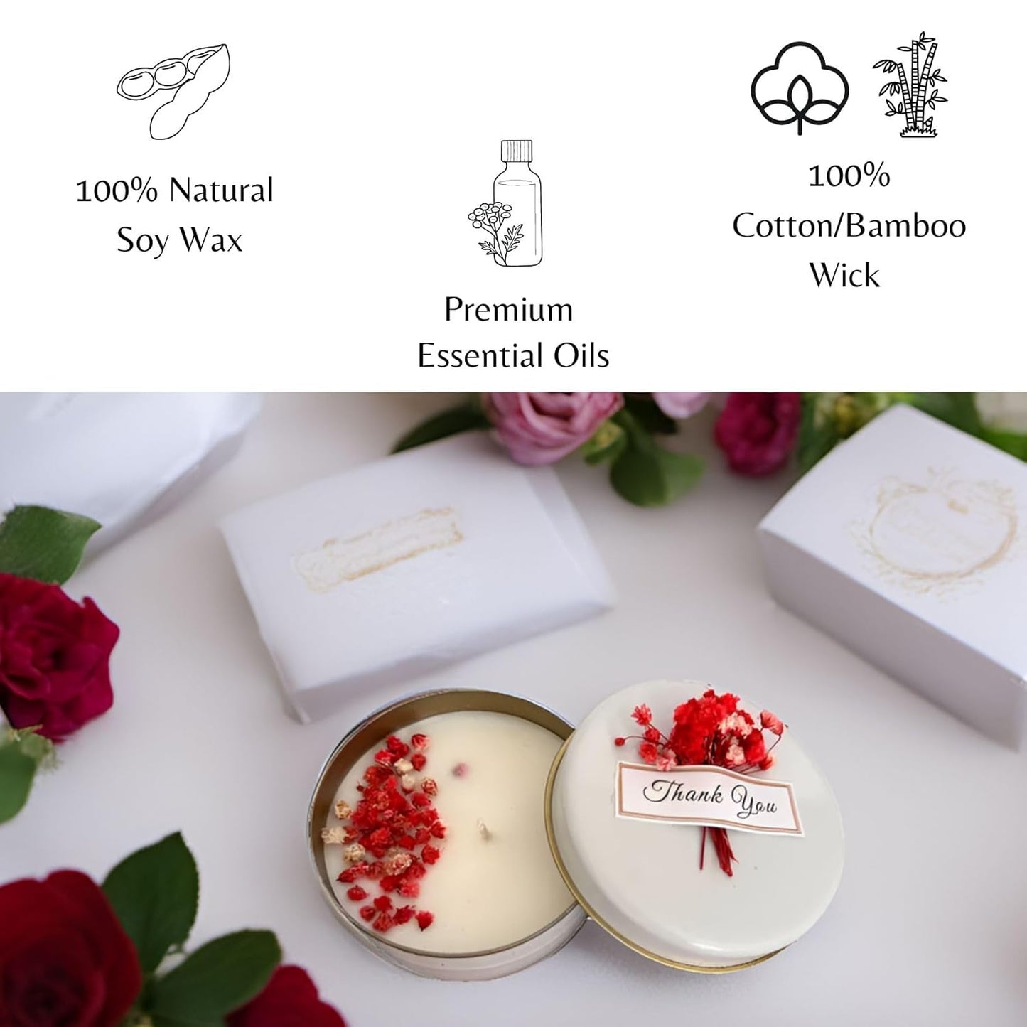 Personalized Natural Soy Wax Wedding Favor Candle Gift Set for Guest - Fall Winter Christmas Custom Dried Flower Bridal Baby Shower Gifts in Bulk (100 Pieces, Pink Flower)