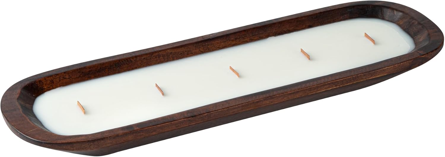 Restaurantware-Coco Casa 17.7 x 5.5 x 2 Inch Wood Dough Bowl Candles, 10 Hand Poured Bread Bowl Candles - Vanilla Fragrance, Double Wax Blend, Soy Wax Scented Candles, Wooden Wick