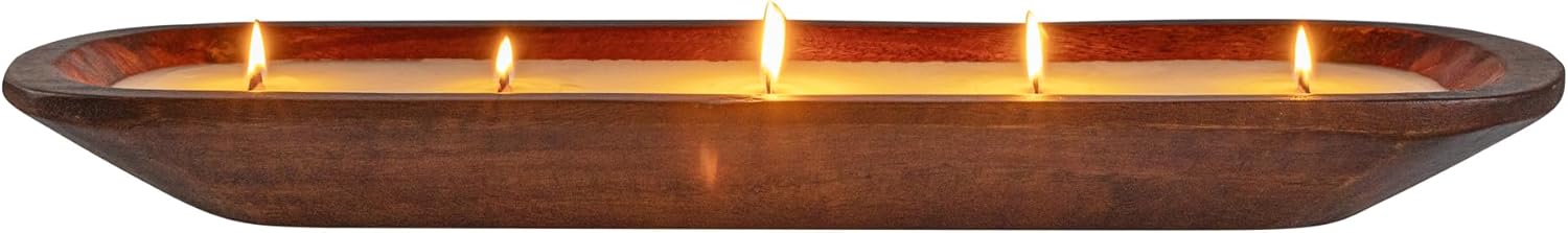 Restaurantware-Coco Casa 17.7 x 5.5 x 2 Inch Wood Dough Bowl Candles, 10 Hand Poured Bread Bowl Candles - Vanilla Fragrance, Double Wax Blend, Soy Wax Scented Candles, Wooden Wick