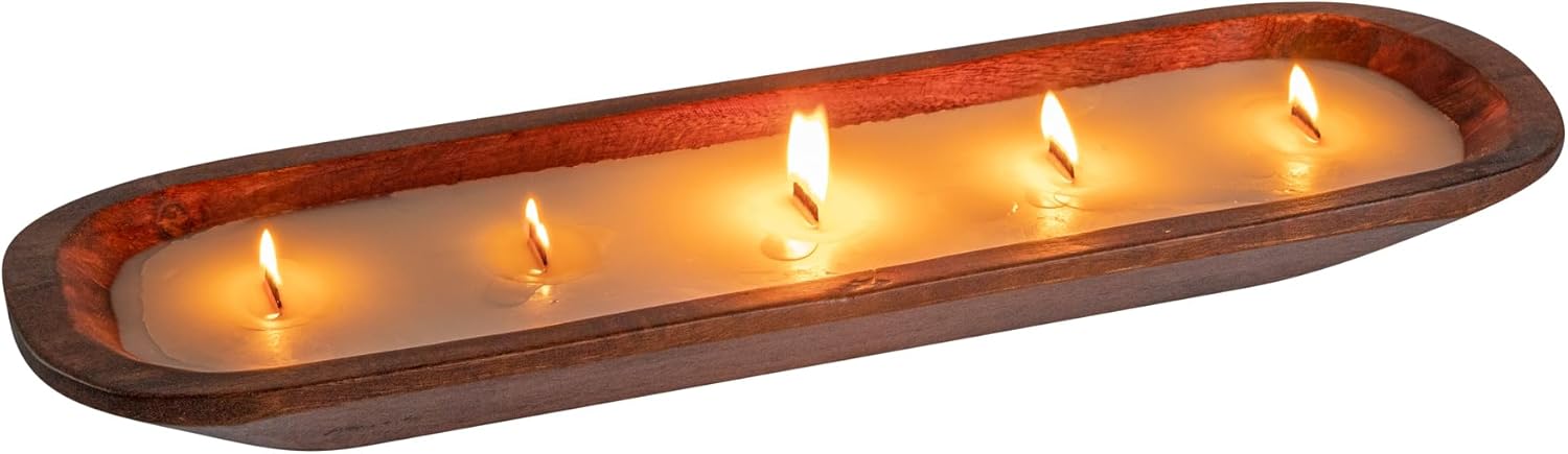 Restaurantware-Coco Casa 17.7 x 5.5 x 2 Inch Wood Dough Bowl Candles, 10 Hand Poured Bread Bowl Candles - Vanilla Fragrance, Double Wax Blend, Soy Wax Scented Candles, Wooden Wick