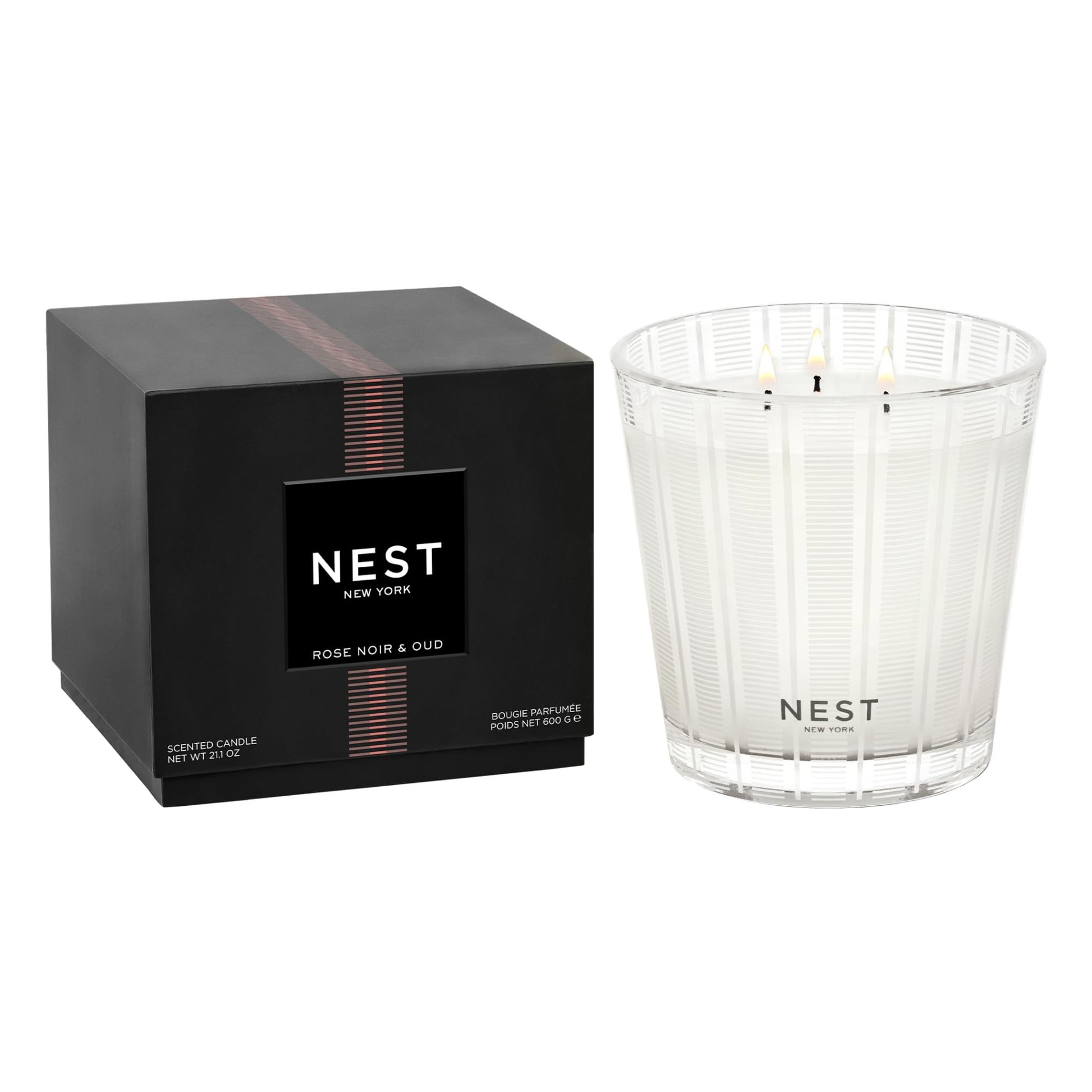 NEST New York Scented 3-Wick Candle, Bamboo - 21.2 oz - Up to 100-Hour Burn Time - Reusable Glass Vessel