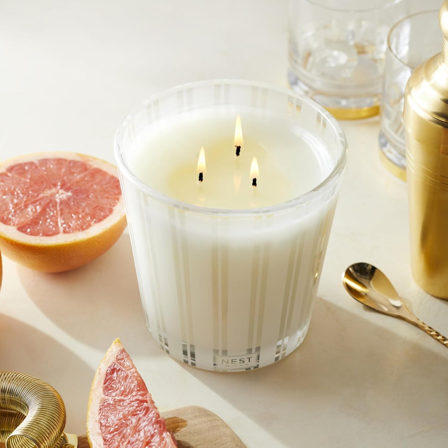 NEST New York Scented 3-Wick Candle Duo - Bamboo & Grapefruit, 21.2 oz, Pack of 2 - Up to 100-Hour Burn Time - Reusable Glass Vessel