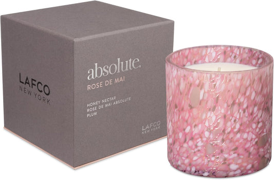 LAFCO New York Signature Candle, Rose de Mai - 15.5 oz - 90-Hour Burn Time - Reusable, Hand Blown Glass Vessel - Made in The USA
