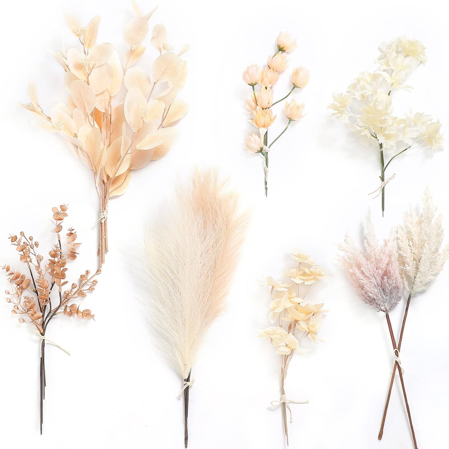 Serra Flora Natural Dried Pampas Eucalyptus Rabbit Tail Grass,(Pack of 66pcs) with 6 Kinds of DIY Bridal Artificial Bouquets Home Decor Wedding Floral Arrangement Table Centerpieces