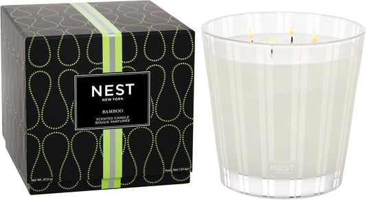 NEST New York Scented Luxury 4-Wick Candle, Bamboo - 43.7 oz - Up to 120-Hour Burn Time - Reusable Glass Vessel
