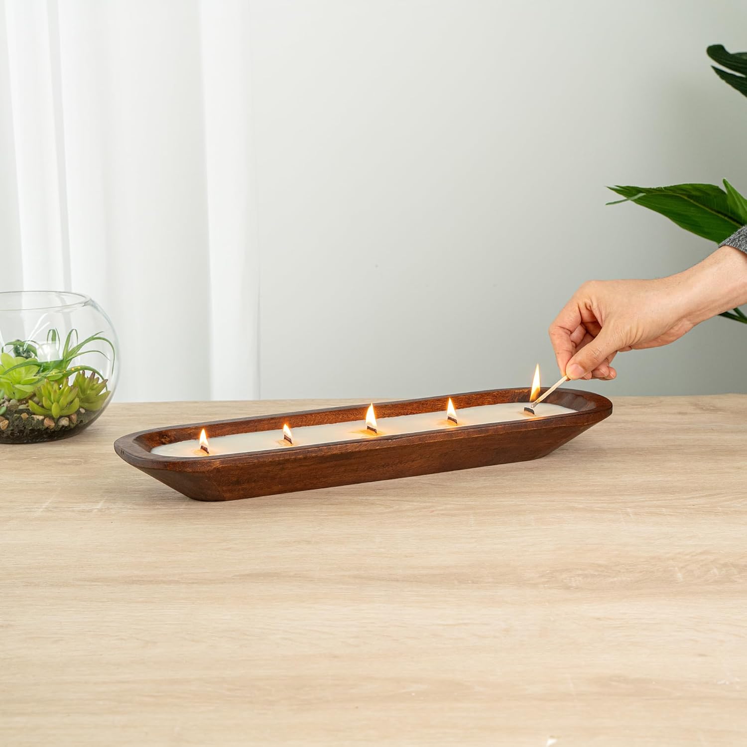Restaurantware-Coco Casa 17.7 x 5.5 x 2 Inch Wood Dough Bowl Candles, 10 Hand Poured Bread Bowl Candles - Vanilla Fragrance, Double Wax Blend, Soy Wax Scented Candles, Wooden Wick
