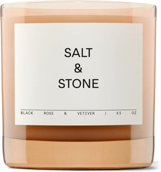 SALT & STONE Scented Candle for Women & Men | Hand-Poured, Aromatic & Fragrant | Natural Coconut & Soy Blend Wax | 100% Cotton Wick | Long-Lasting 50 Hour Burn Time (8.5 oz) (Black Rose & Vetiver)