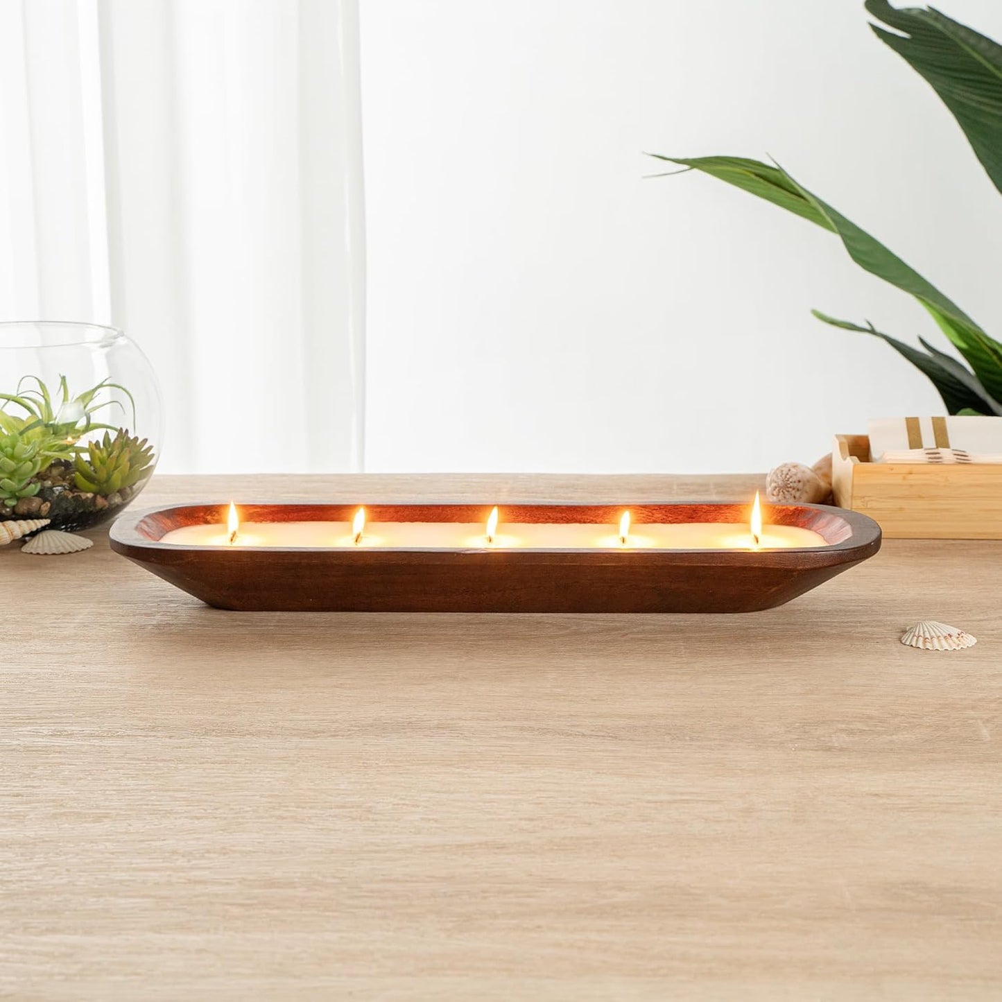 Restaurantware-Coco Casa 17.7 x 5.5 x 2 Inch Wood Dough Bowl Candles, 10 Hand Poured Bread Bowl Candles - Vanilla Fragrance, Double Wax Blend, Soy Wax Scented Candles, Wooden Wick