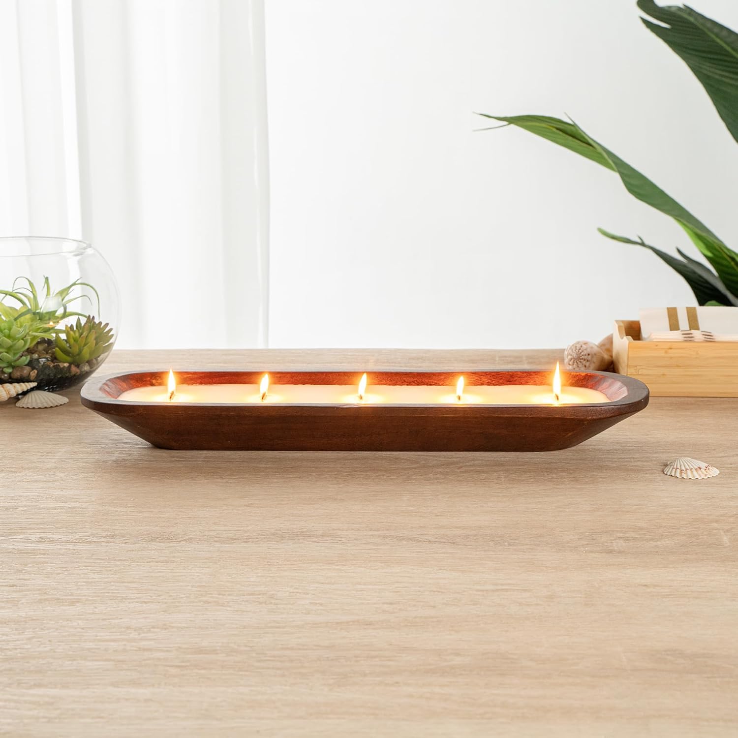 Restaurantware-Coco Casa 17.7 x 5.5 x 2 Inch Wood Dough Bowl Candles, 10 Hand Poured Bread Bowl Candles - Vanilla Fragrance, Double Wax Blend, Soy Wax Scented Candles, Wooden Wick