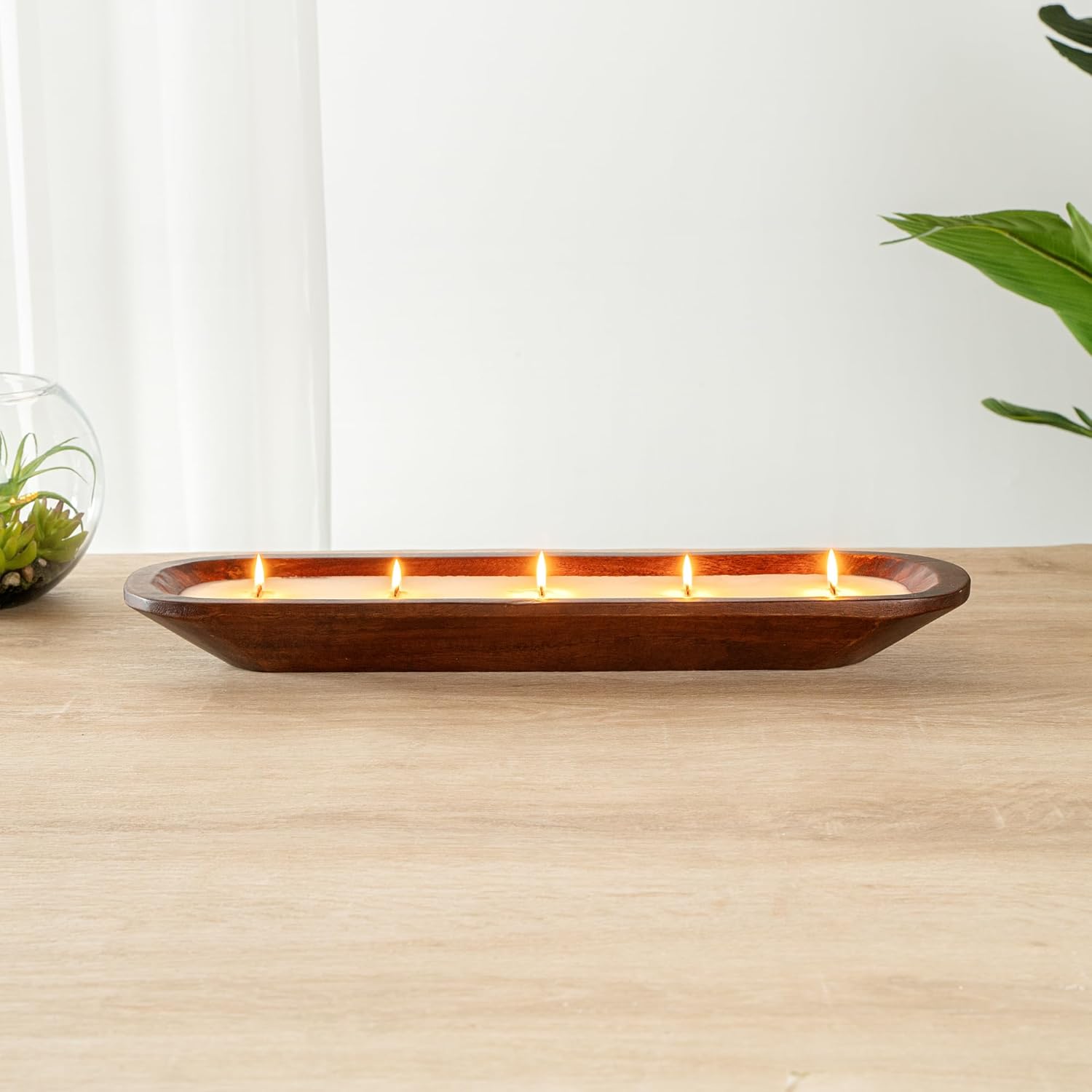 Restaurantware-Coco Casa 17.7 x 5.5 x 2 Inch Wood Dough Bowl Candles, 10 Hand Poured Bread Bowl Candles - Vanilla Fragrance, Double Wax Blend, Soy Wax Scented Candles, Wooden Wick