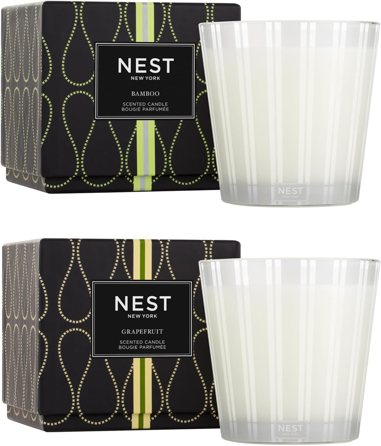 NEST New York Scented 3-Wick Candle Duo - Bamboo & Grapefruit, 21.2 oz, Pack of 2 - Up to 100-Hour Burn Time - Reusable Glass Vessel