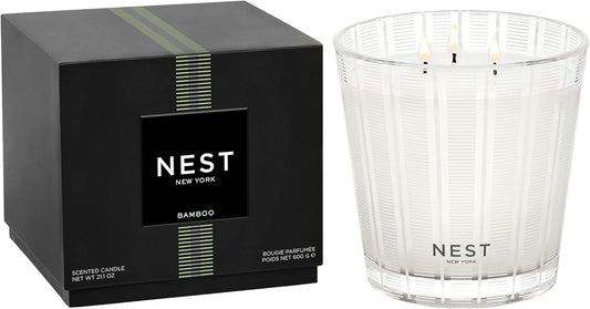NEST New York Scented 3-Wick Candle, Bamboo - 21.2 oz - Up to 100-Hour Burn Time - Reusable Glass Vessel