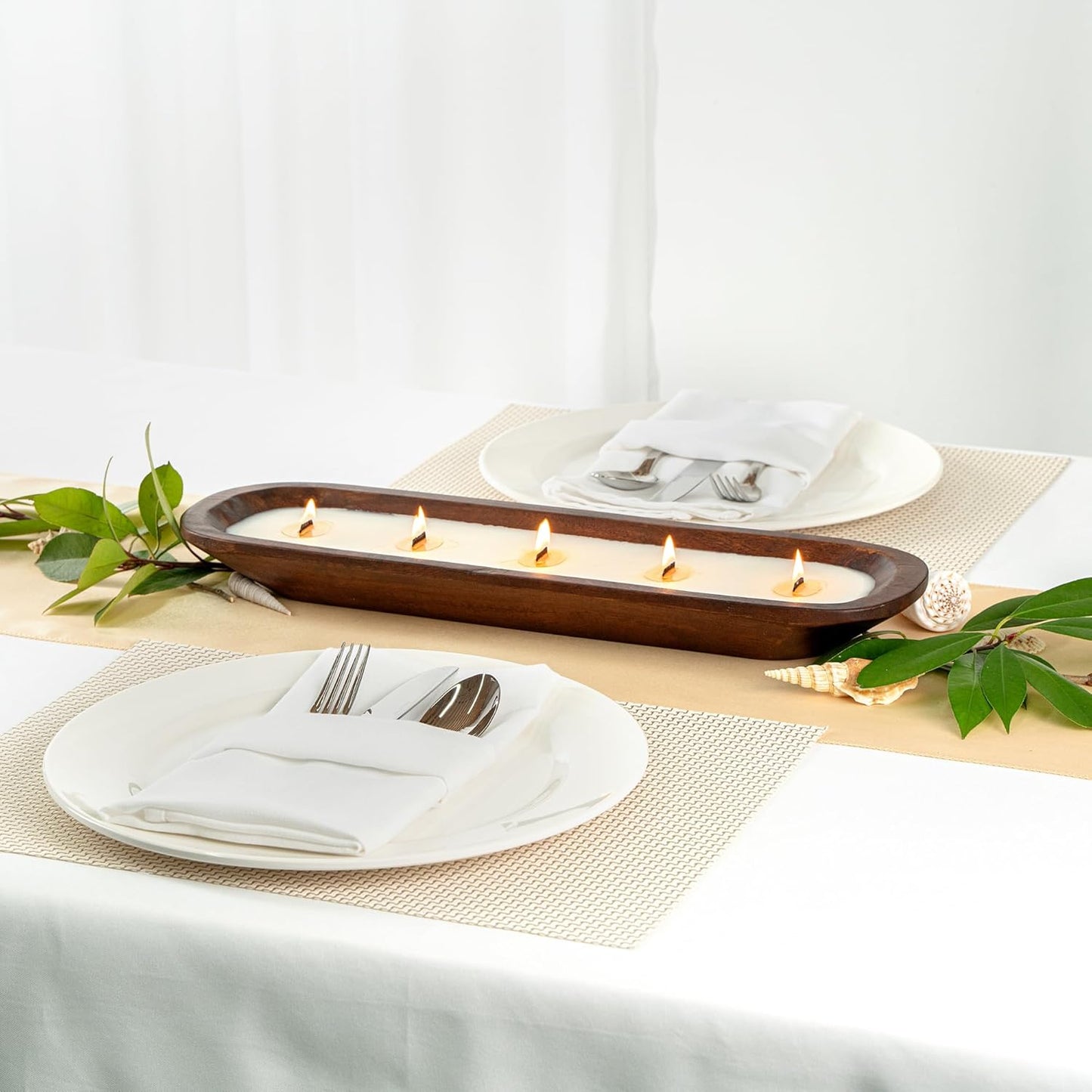 Restaurantware-Coco Casa 17.7 x 5.5 x 2 Inch Wood Dough Bowl Candles, 10 Hand Poured Bread Bowl Candles - Vanilla Fragrance, Double Wax Blend, Soy Wax Scented Candles, Wooden Wick