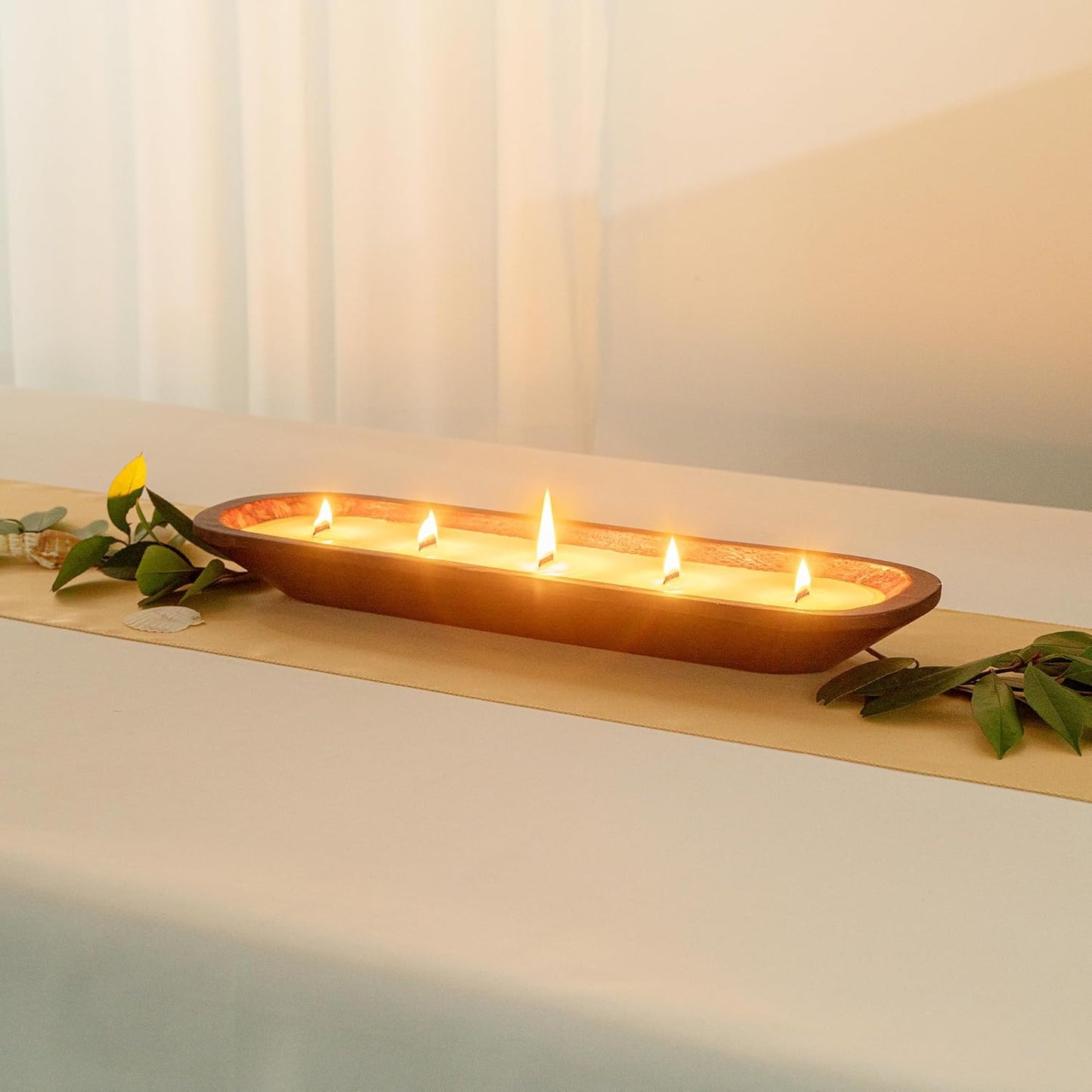 Restaurantware-Coco Casa 17.7 x 5.5 x 2 Inch Wood Dough Bowl Candles, 10 Hand Poured Bread Bowl Candles - Vanilla Fragrance, Double Wax Blend, Soy Wax Scented Candles, Wooden Wick