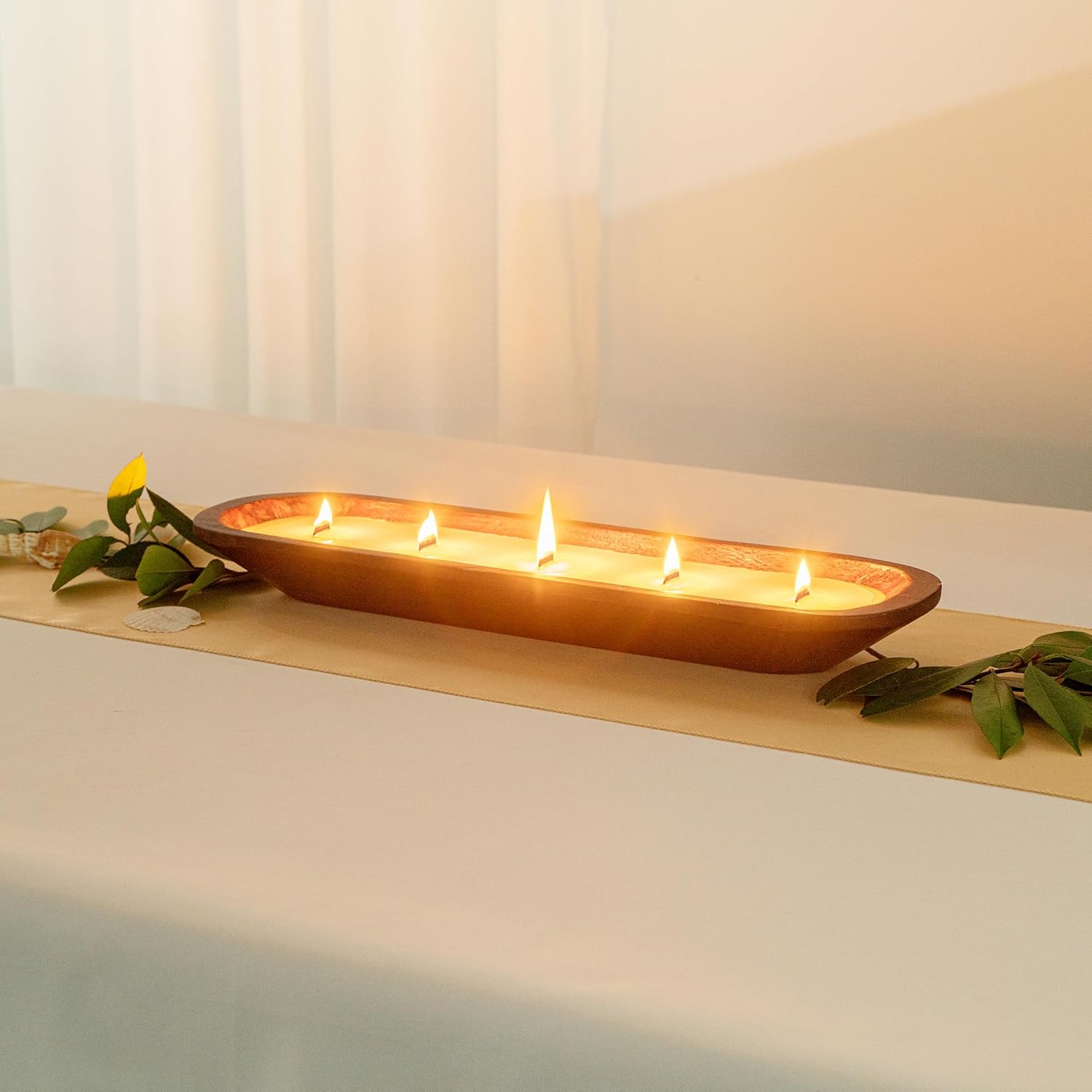 Restaurantware-Coco Casa 17.7 x 5.5 x 2 Inch Wood Dough Bowl Candles, 10 Hand Poured Bread Bowl Candles - Vanilla Fragrance, Double Wax Blend, Soy Wax Scented Candles, Wooden Wick