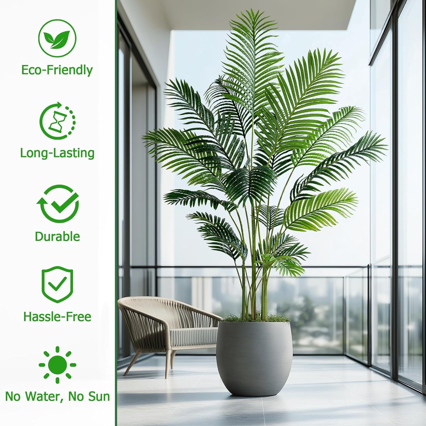 6.6FT Artificial Areca Palm Tree-Lifelike Palm Plant,Faux Tropical Areca Floor Plant in Pot Tall Fake Potted Faux Silk Large Artificial Plants for Indoor Home Living Room Corner Decor