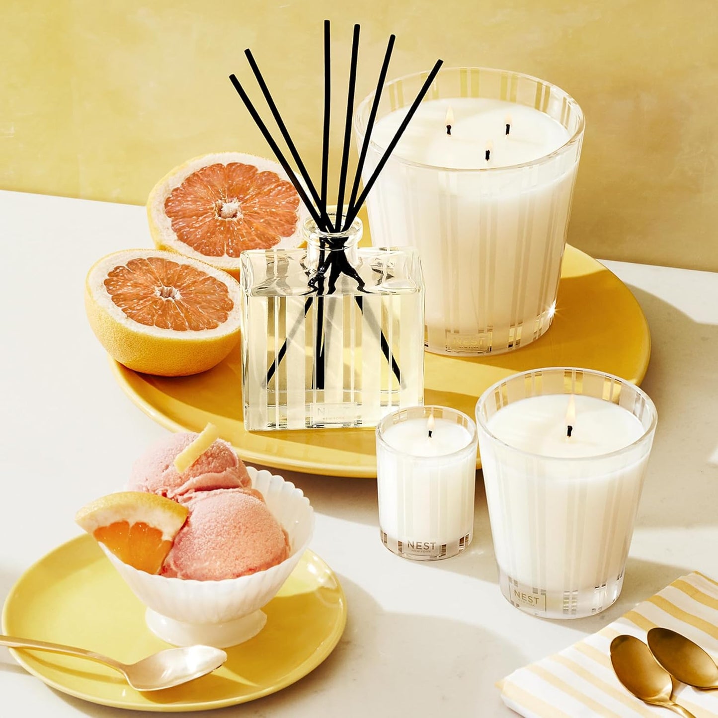 NEST New York Scented 3-Wick Candle Duo - Bamboo & Grapefruit, 21.2 oz, Pack of 2 - Up to 100-Hour Burn Time - Reusable Glass Vessel