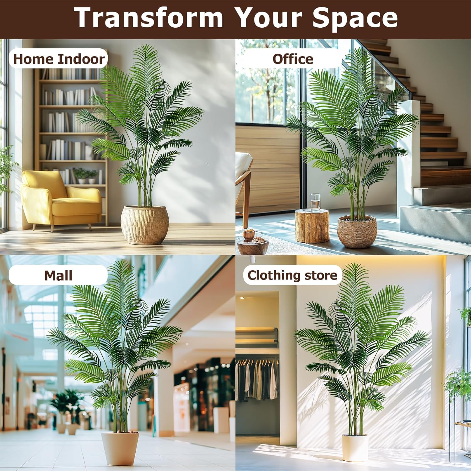 6.6FT Artificial Areca Palm Tree-Lifelike Palm Plant,Faux Tropical Areca Floor Plant in Pot Tall Fake Potted Faux Silk Large Artificial Plants for Indoor Home Living Room Corner Decor