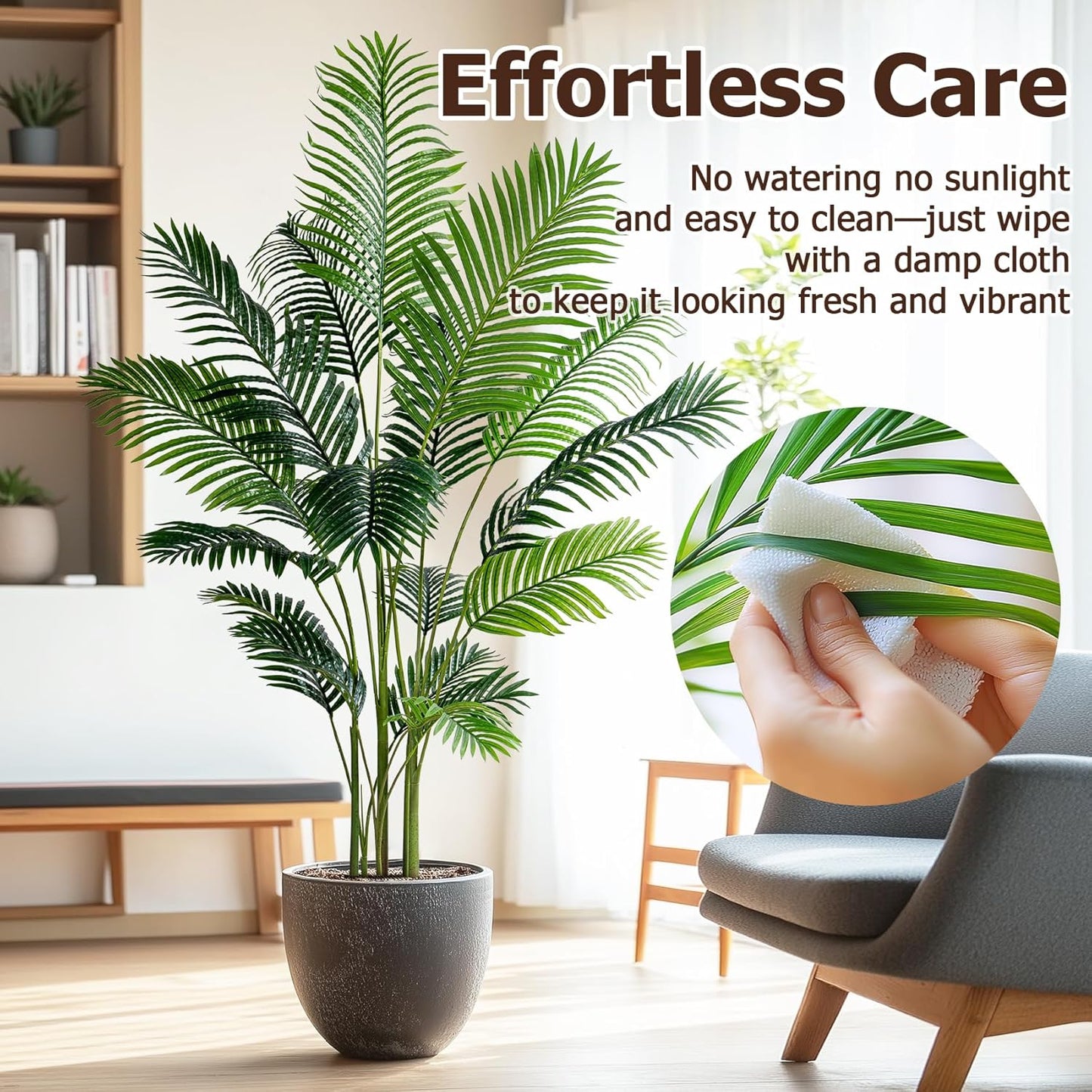 6.6FT Artificial Areca Palm Tree-Lifelike Palm Plant,Faux Tropical Areca Floor Plant in Pot Tall Fake Potted Faux Silk Large Artificial Plants for Indoor Home Living Room Corner Decor