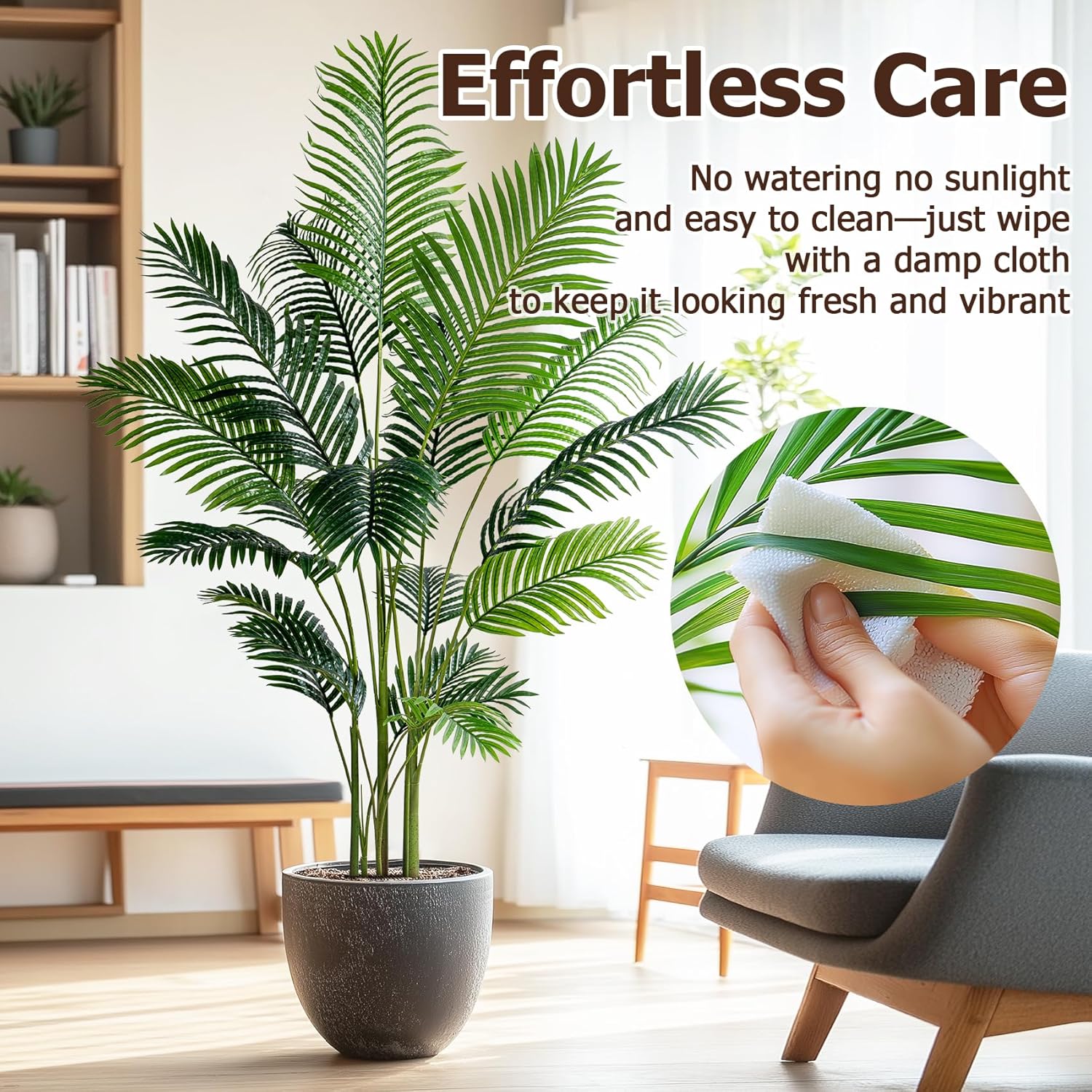 6.6FT Artificial Areca Palm Tree-Lifelike Palm Plant,Faux Tropical Areca Floor Plant in Pot Tall Fake Potted Faux Silk Large Artificial Plants for Indoor Home Living Room Corner Decor
