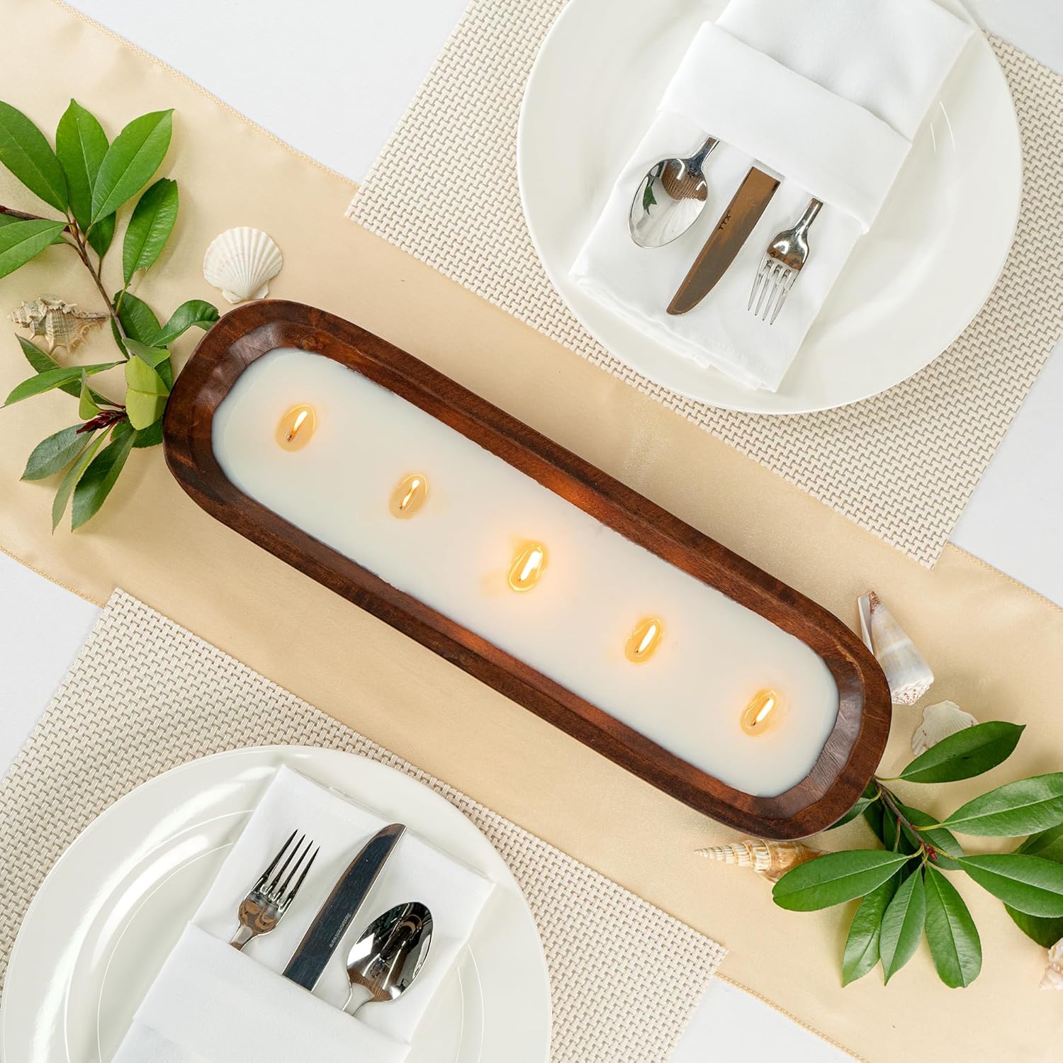 Restaurantware-Coco Casa 17.7 x 5.5 x 2 Inch Wood Dough Bowl Candles, 10 Hand Poured Bread Bowl Candles - Vanilla Fragrance, Double Wax Blend, Soy Wax Scented Candles, Wooden Wick