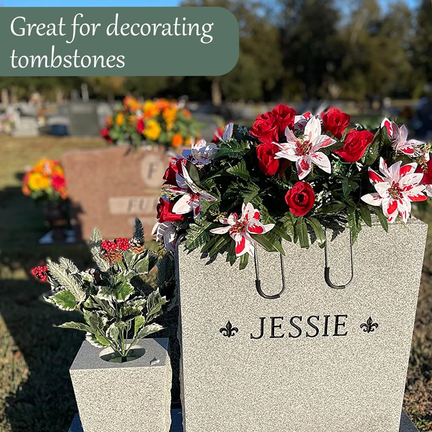 4Packs Headstone Flower Saddles Gravestone Saddle with Floral Foam for Grave Cemetery Headstones Tombstone Decoration (Blue, 11.5'')
