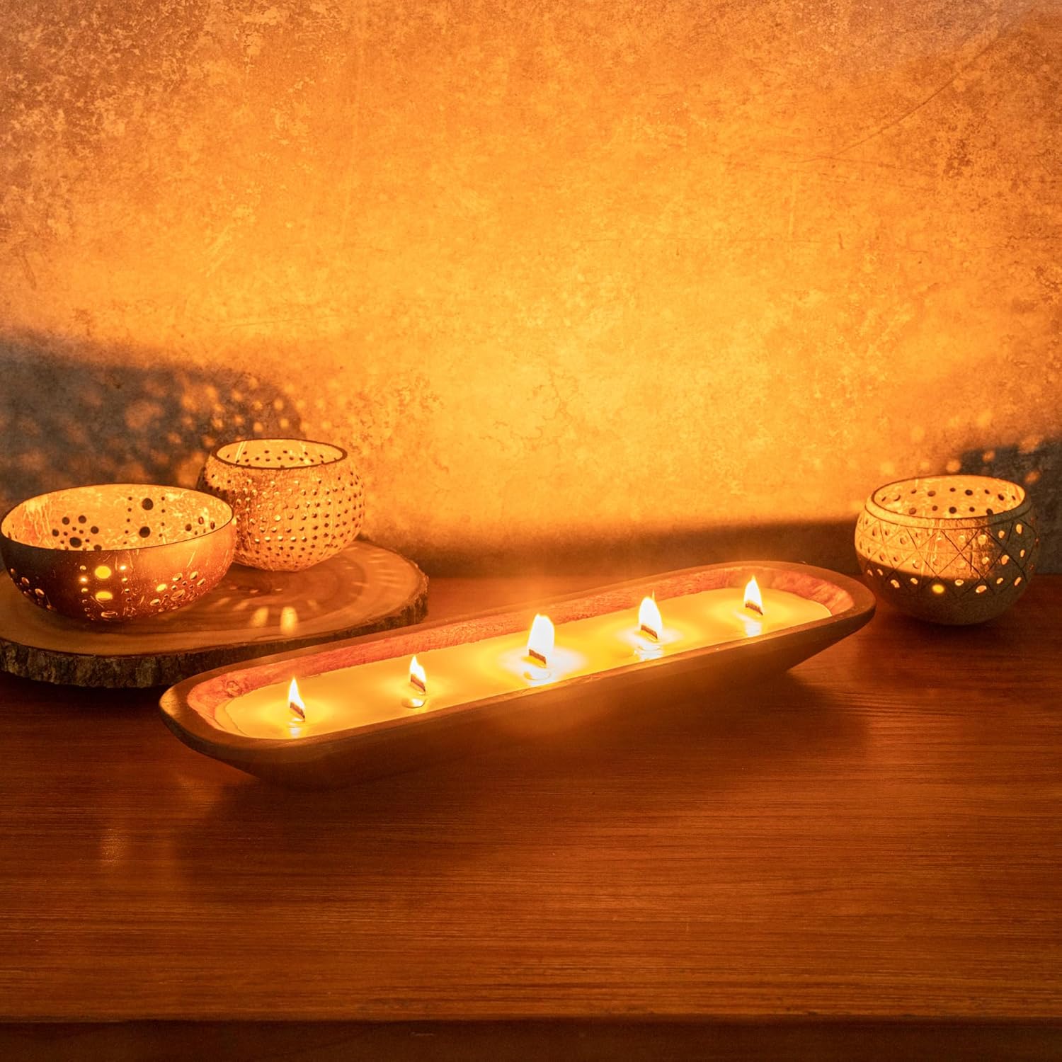 Restaurantware-Coco Casa 17.7 x 5.5 x 2 Inch Wood Dough Bowl Candles, 10 Hand Poured Bread Bowl Candles - Vanilla Fragrance, Double Wax Blend, Soy Wax Scented Candles, Wooden Wick