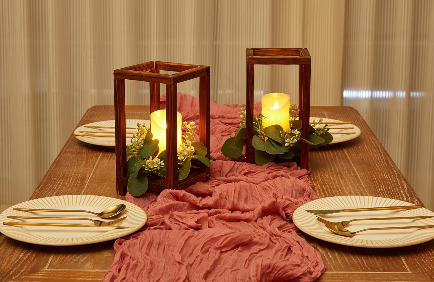 12 Set Wooden Wedding Lantern Centerpiece, Lantern Candle Holder for Farmhouse Candle Lantern for Table Fireplace, Perfect for Table Decoration & Country Barn Weddings(No Candles & Flowers)