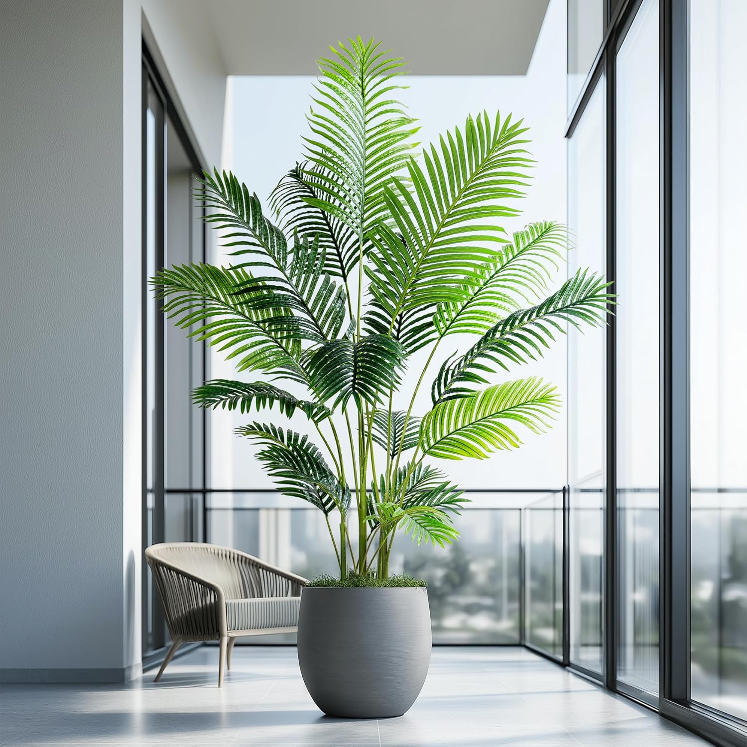 6.6FT Artificial Areca Palm Tree-Lifelike Palm Plant,Faux Tropical Areca Floor Plant in Pot Tall Fake Potted Faux Silk Large Artificial Plants for Indoor Home Living Room Corner Decor