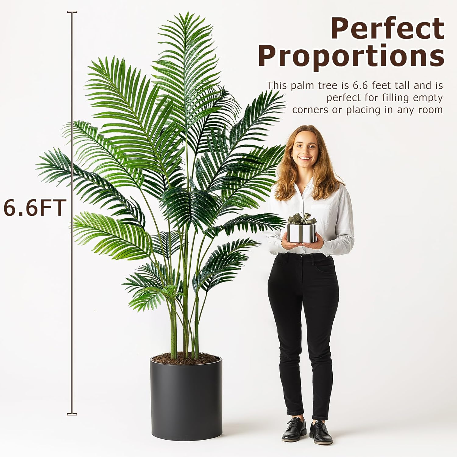 6.6FT Artificial Areca Palm Tree-Lifelike Palm Plant,Faux Tropical Areca Floor Plant in Pot Tall Fake Potted Faux Silk Large Artificial Plants for Indoor Home Living Room Corner Decor