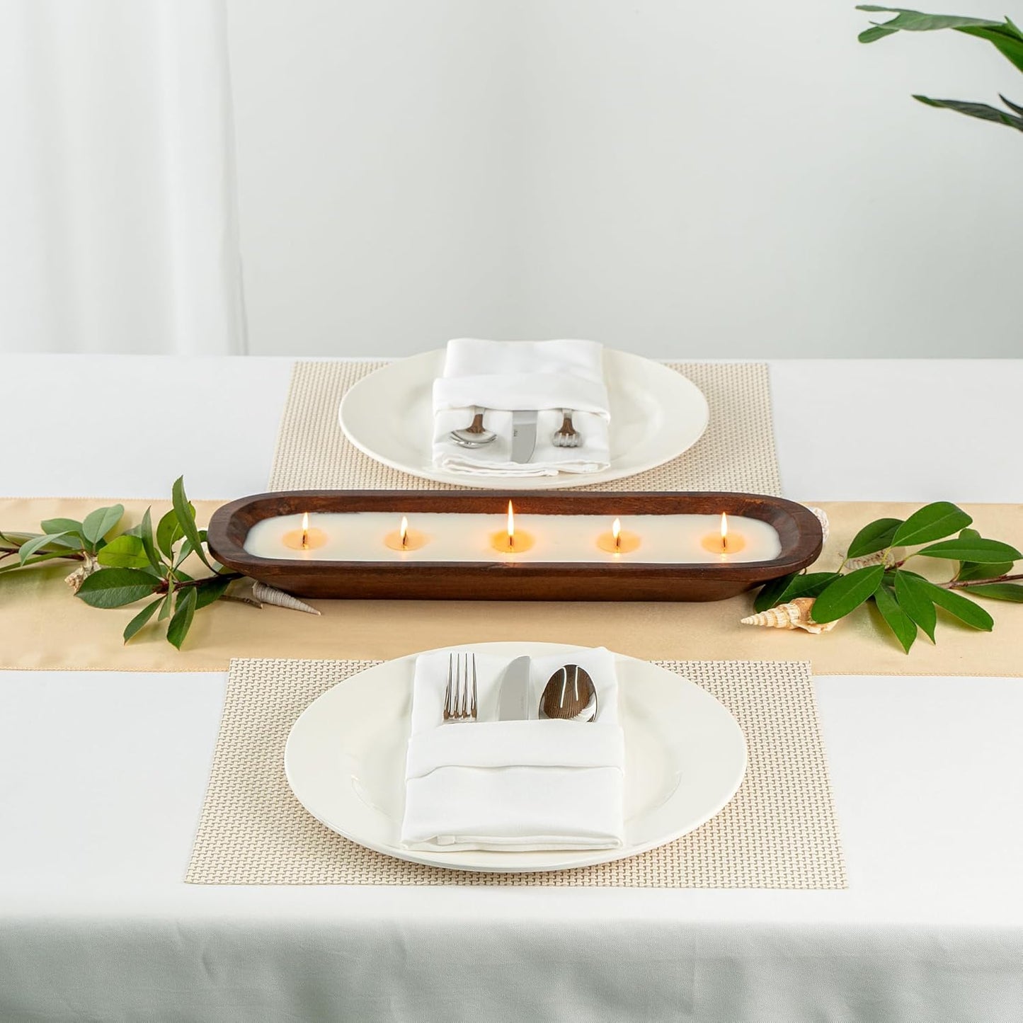 Restaurantware-Coco Casa 17.7 x 5.5 x 2 Inch Wood Dough Bowl Candles, 10 Hand Poured Bread Bowl Candles - Vanilla Fragrance, Double Wax Blend, Soy Wax Scented Candles, Wooden Wick