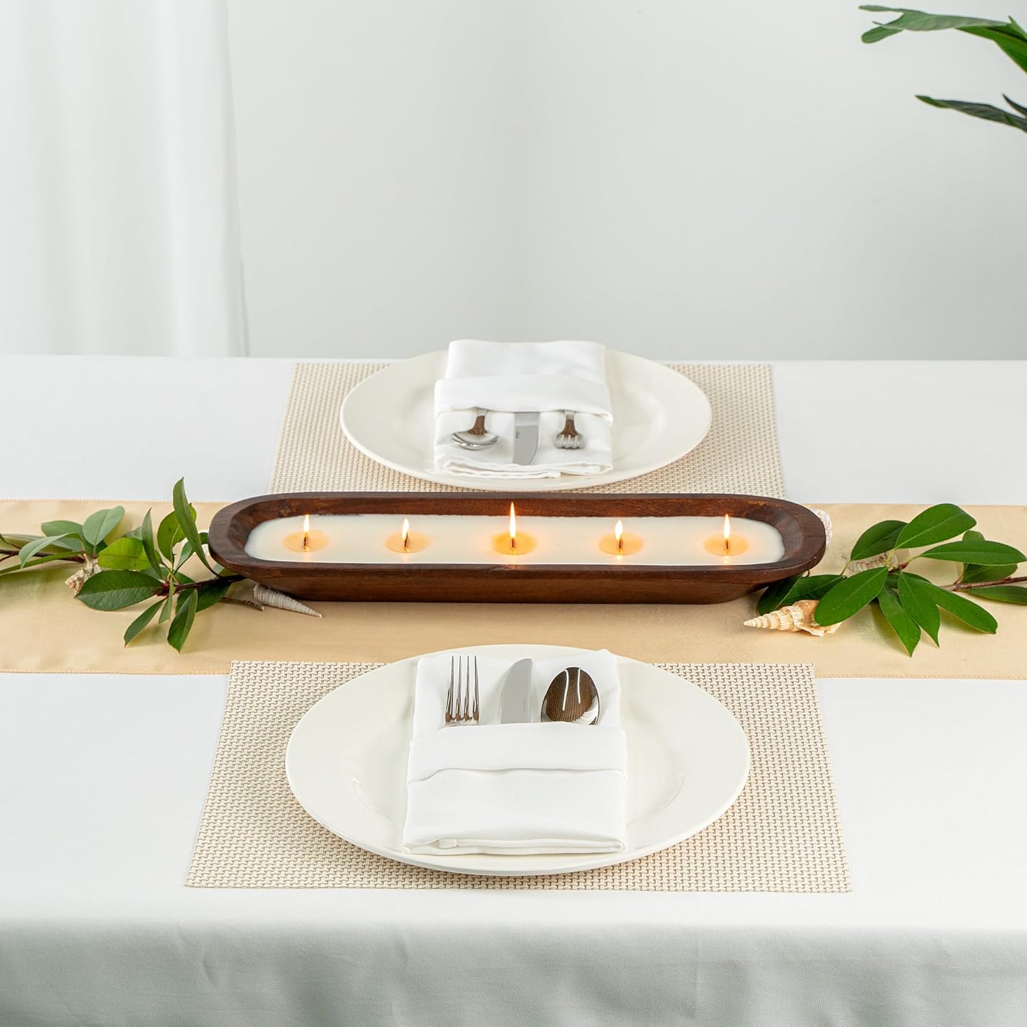Restaurantware-Coco Casa 17.7 x 5.5 x 2 Inch Wood Dough Bowl Candles, 10 Hand Poured Bread Bowl Candles - Vanilla Fragrance, Double Wax Blend, Soy Wax Scented Candles, Wooden Wick