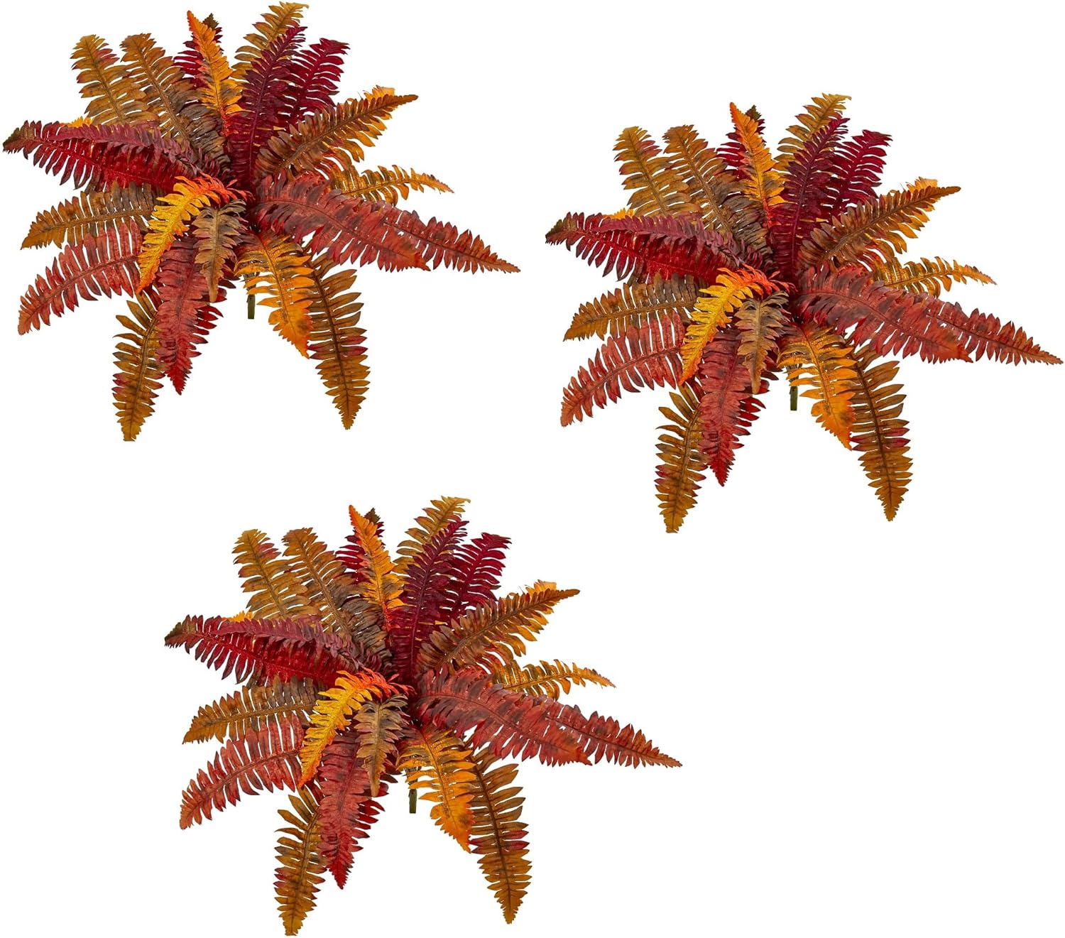 Nearly Natural 20” Autumn Boston Fern Artificial (Set of 3) Silk Plants Orange
