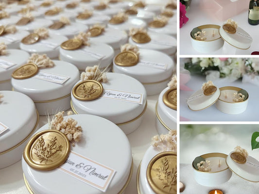 Luxury Scented Candles with Mini Bouquets - Personalized Favors for Weddings, Showers, Birthdays - Beautifully Stamped Wedding Decorations (90 PCS, NO GIFT BOX)