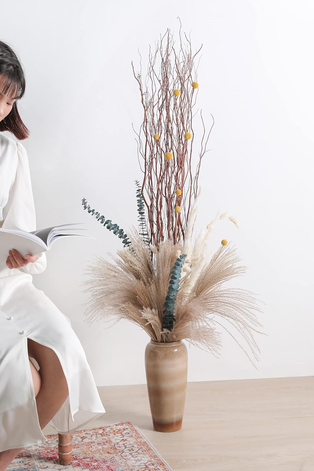 Serra Flora Natural Dried Pampas Eucalyptus Rabbit Tail Grass,(Pack of 66pcs) with 6 Kinds of DIY Bridal Artificial Bouquets Home Decor Wedding Floral Arrangement Table Centerpieces