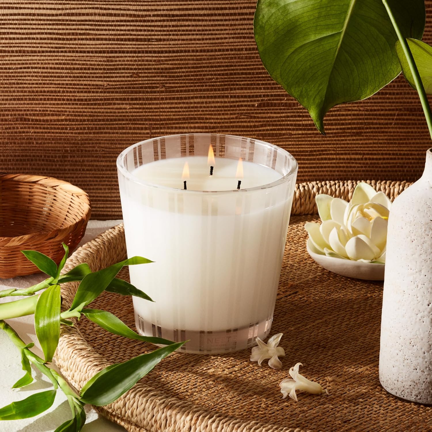 NEST New York Scented 3-Wick Candle Duo - Bamboo & Grapefruit, 21.2 oz, Pack of 2 - Up to 100-Hour Burn Time - Reusable Glass Vessel