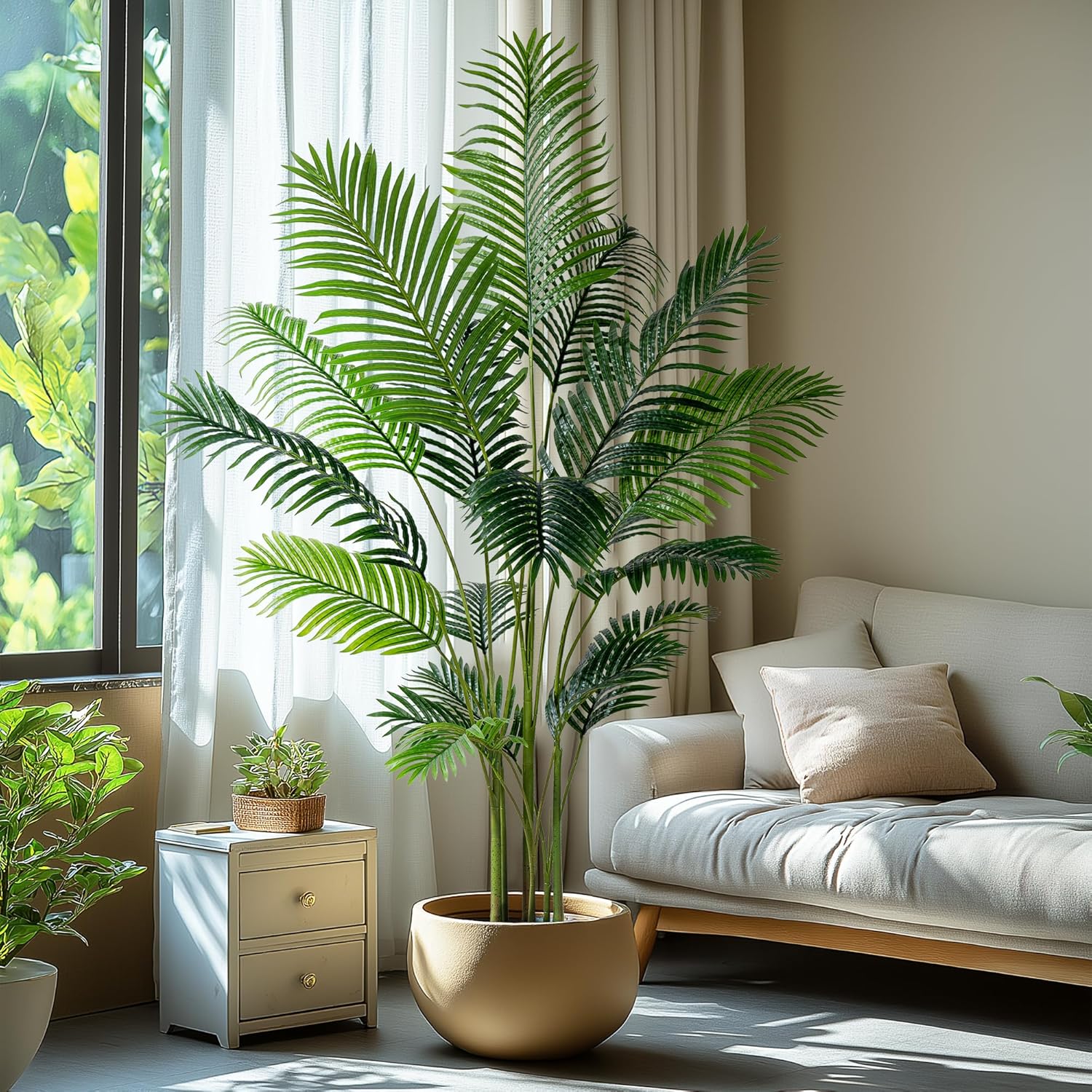 6.6FT Artificial Areca Palm Tree-Lifelike Palm Plant,Faux Tropical Areca Floor Plant in Pot Tall Fake Potted Faux Silk Large Artificial Plants for Indoor Home Living Room Corner Decor