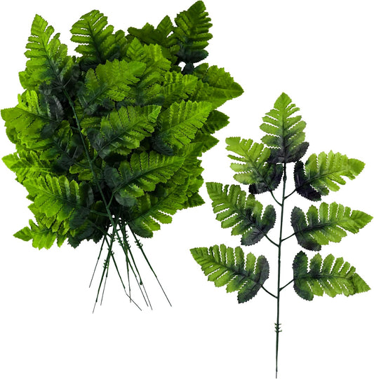 Iconikal Artificial Silk Leather Leaf Fern, 16-Inches Long, 24-Pack