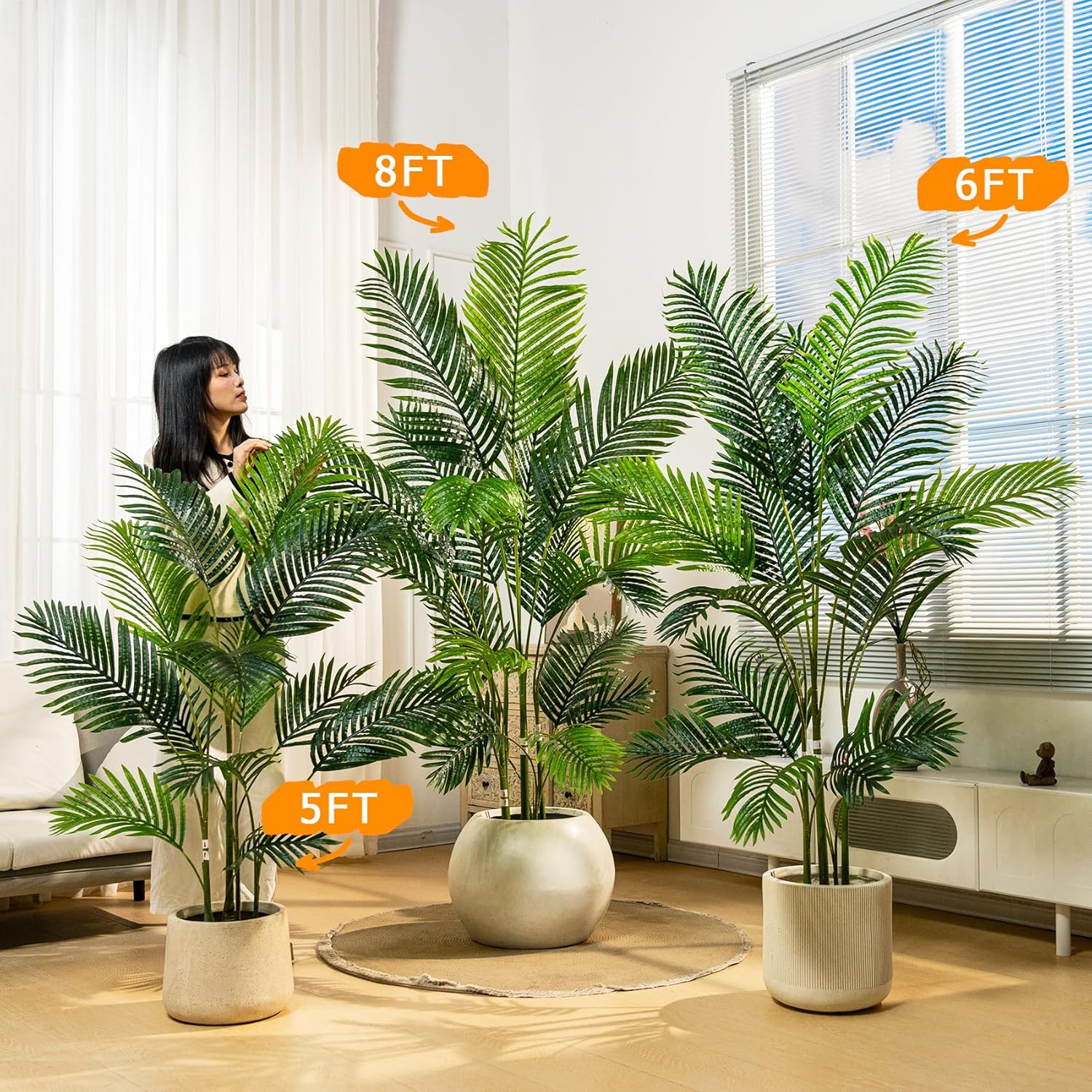 6.6FT Artificial Areca Palm Tree-Lifelike Palm Plant,Faux Tropical Areca Floor Plant in Pot Tall Fake Potted Faux Silk Large Artificial Plants for Indoor Home Living Room Corner Decor