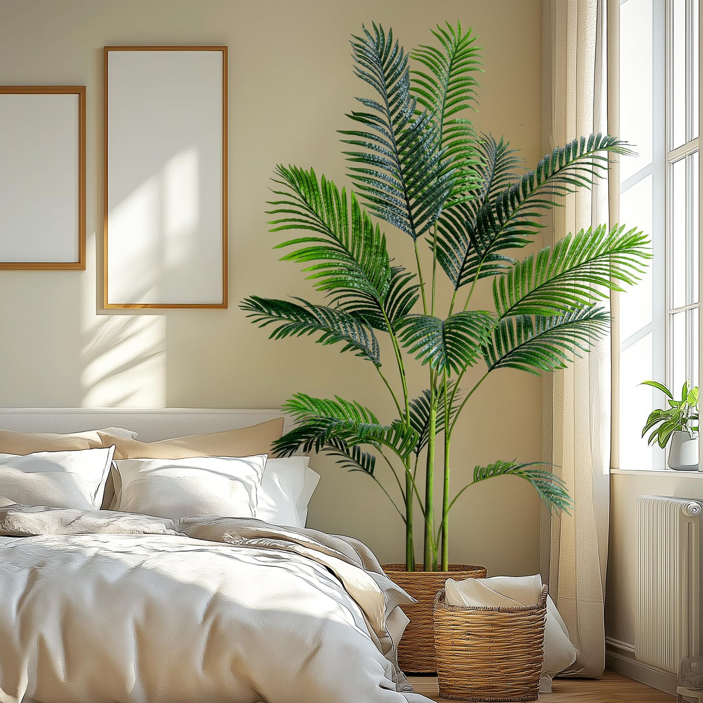 6.6FT Artificial Areca Palm Tree-Lifelike Palm Plant,Faux Tropical Areca Floor Plant in Pot Tall Fake Potted Faux Silk Large Artificial Plants for Indoor Home Living Room Corner Decor